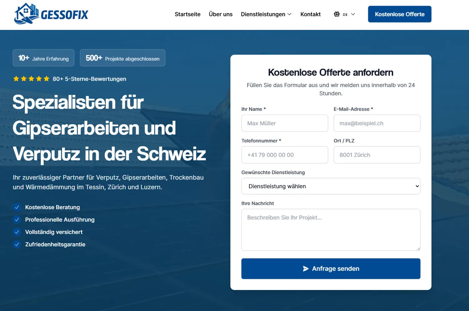 Site realizat pentru Gessofix, Elveția