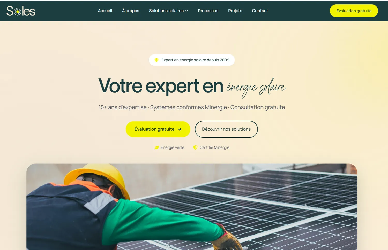 Site realizat pentru Soles, energie solară, Elveția